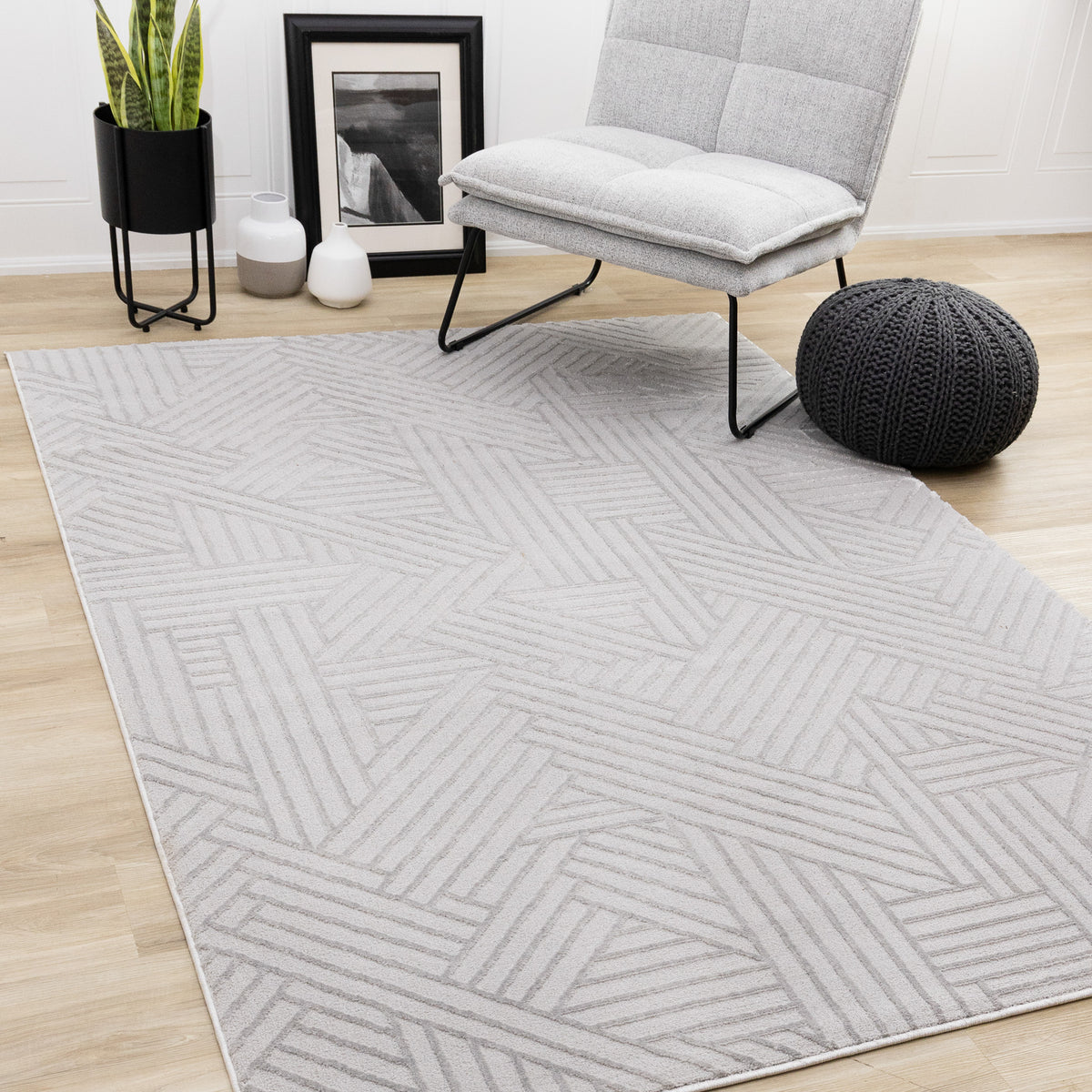 Tapis géométrique moderne gris