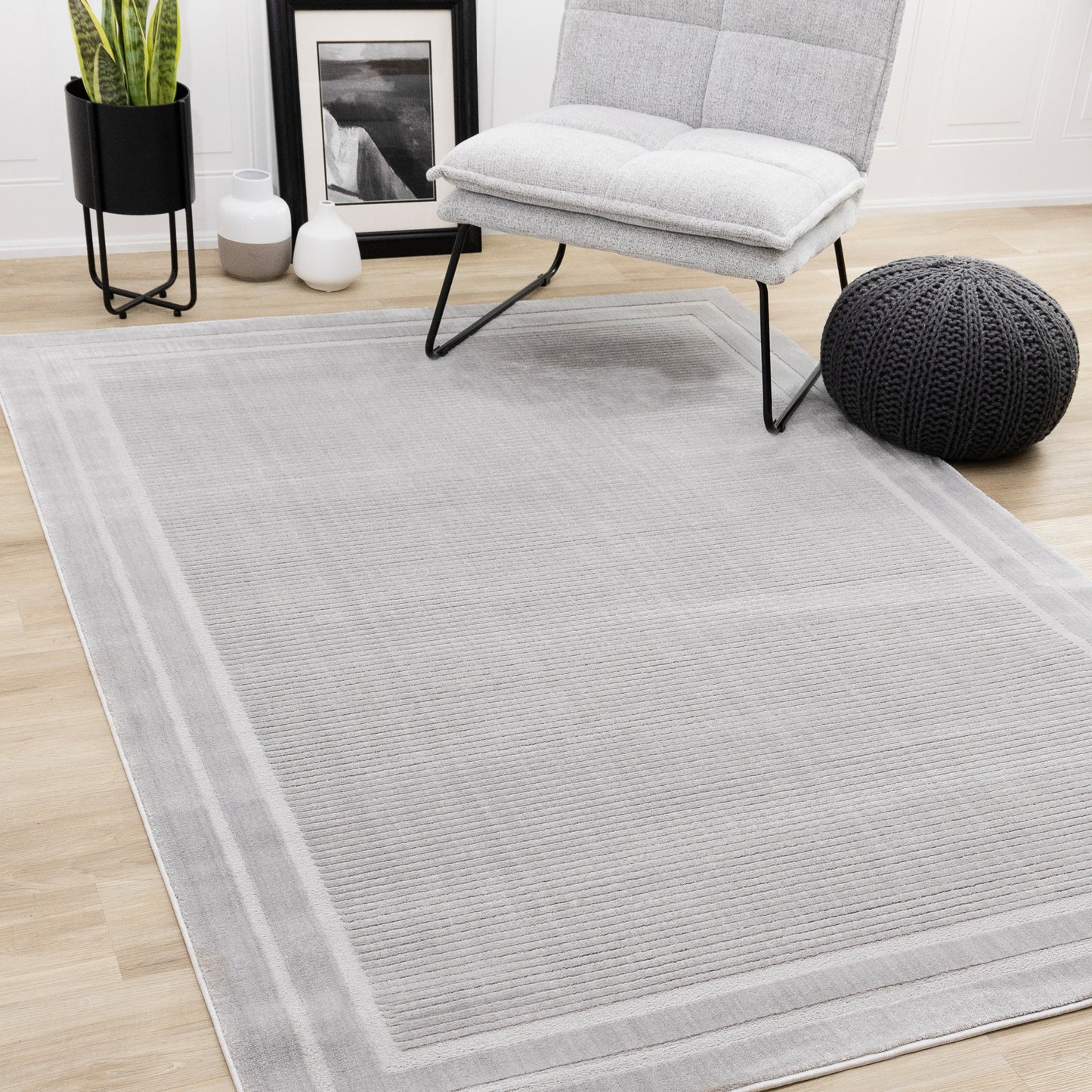 Contemporary Border Grey Area Rug