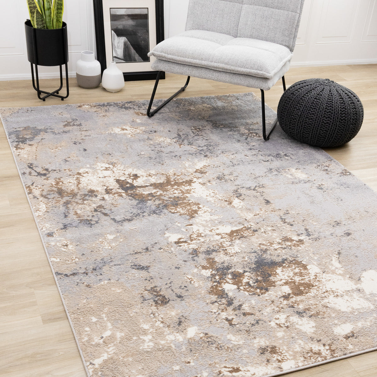 Tapis contemporain taupe vieilli