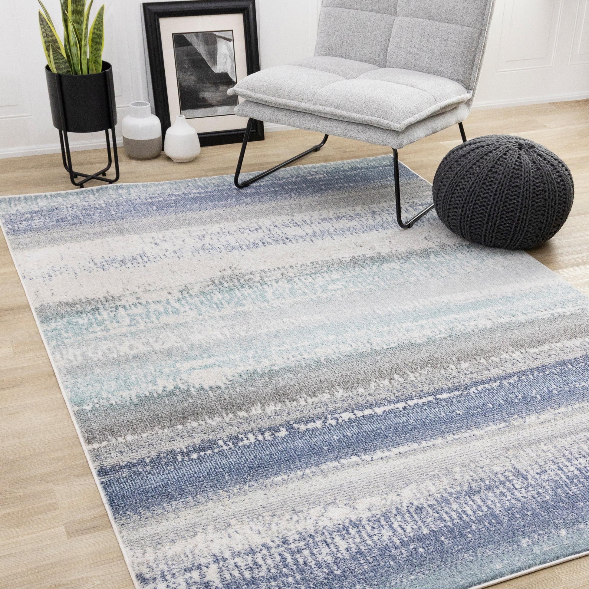 Contemporary Distressed Blue Area Rug-2