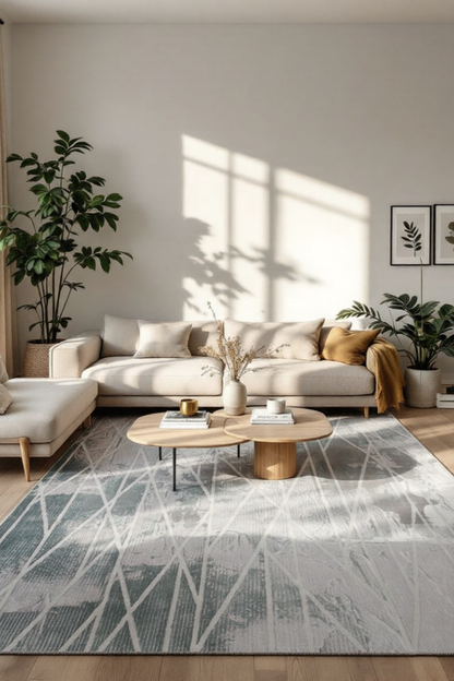 Novus Abstract Contemporary Grey and Blue Indoor Rug-2