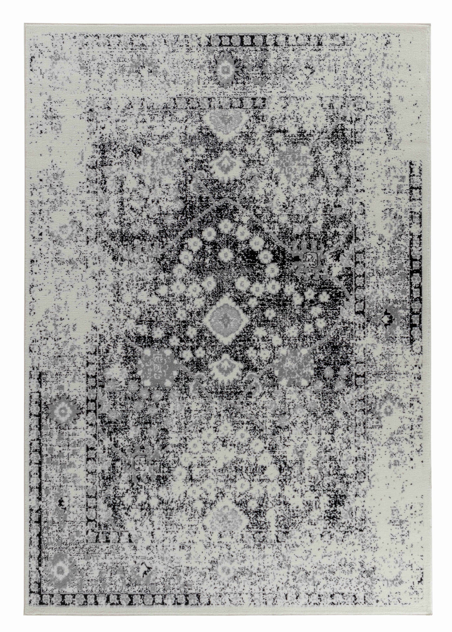 Huda Oriental Traditional Black and Grey Indoor Rug