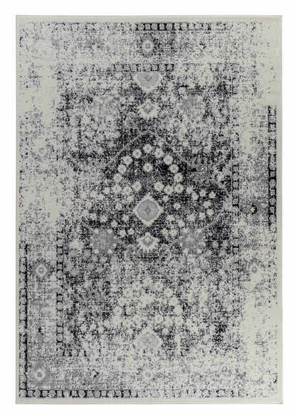 Huda Oriental Traditional Black and Grey Indoor Rug