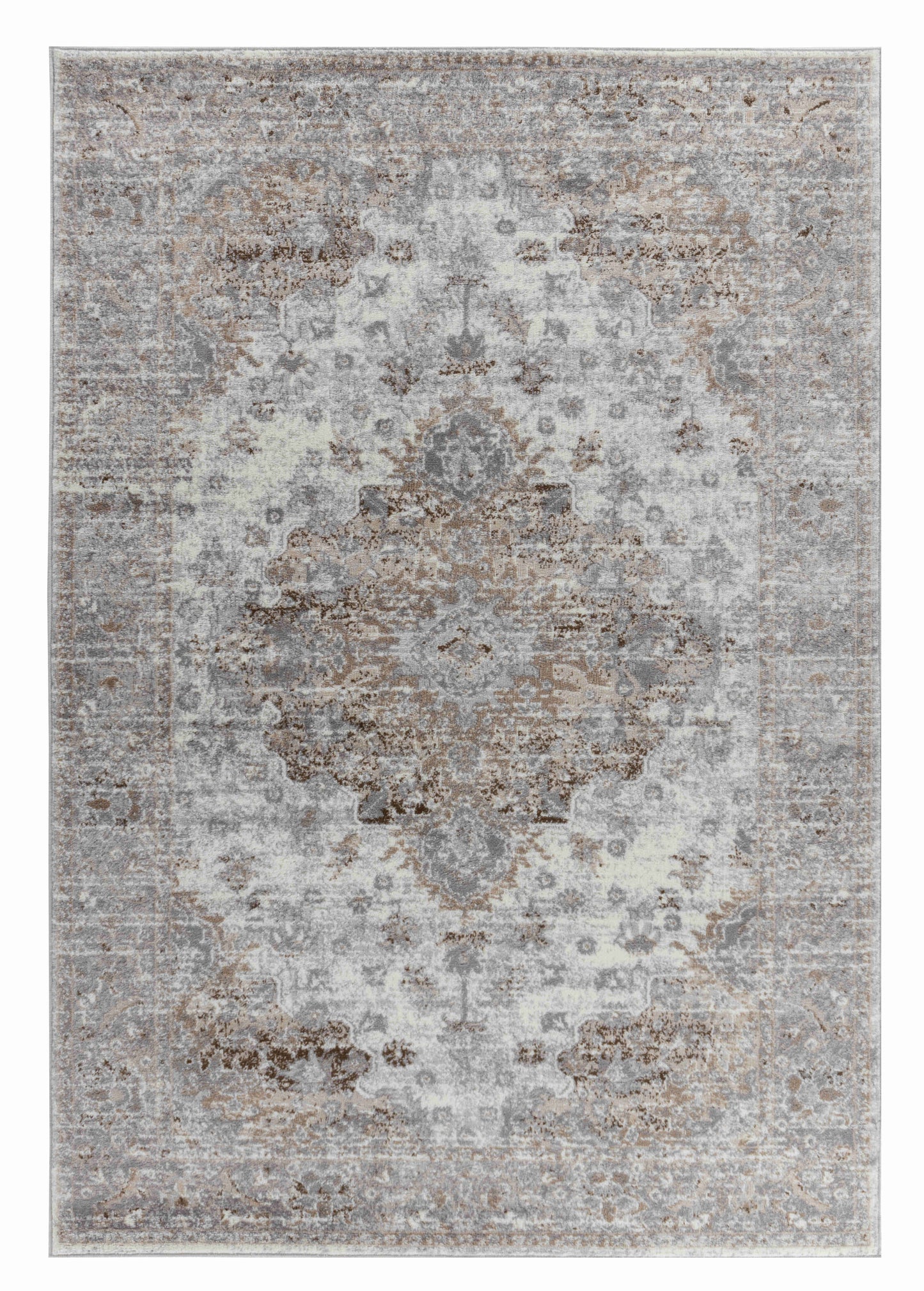 Amina Oriental Traditional Brown and Grey Indoor Rug