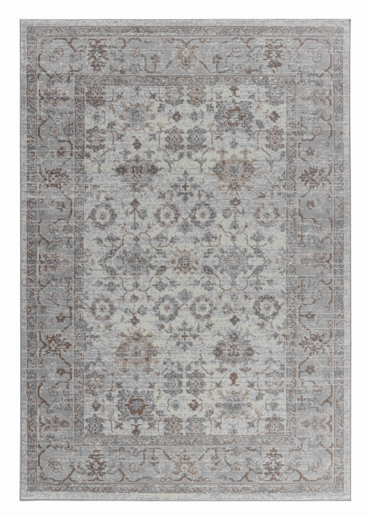 Hala Oriental Floral Traditional Grey and Brown Indoor Rug