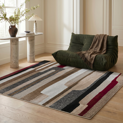 Alfombra abstracta marrón moderna de mediados de siglo de Sakarya