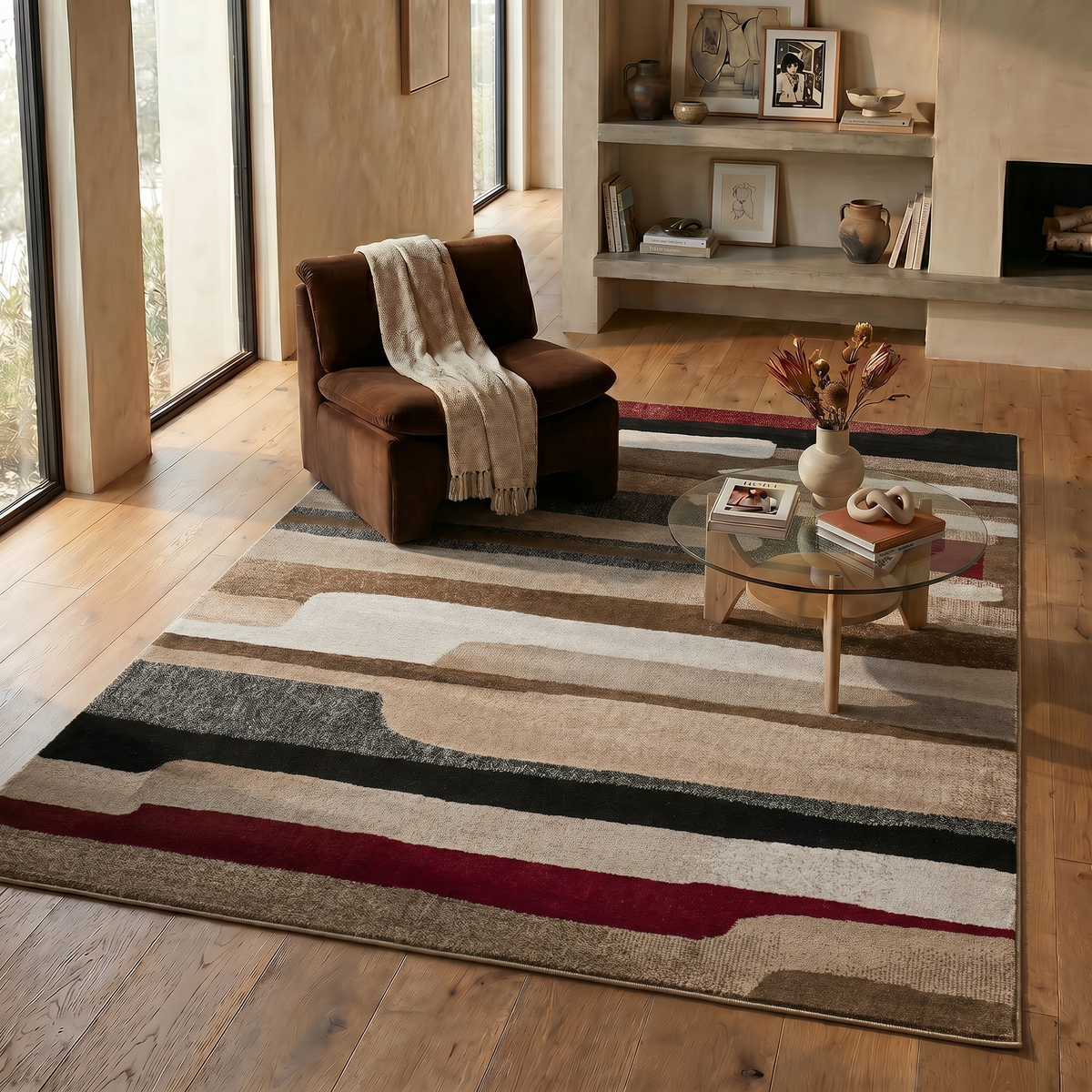 Zaman Abstract Contemporary Brown Indoor Rug