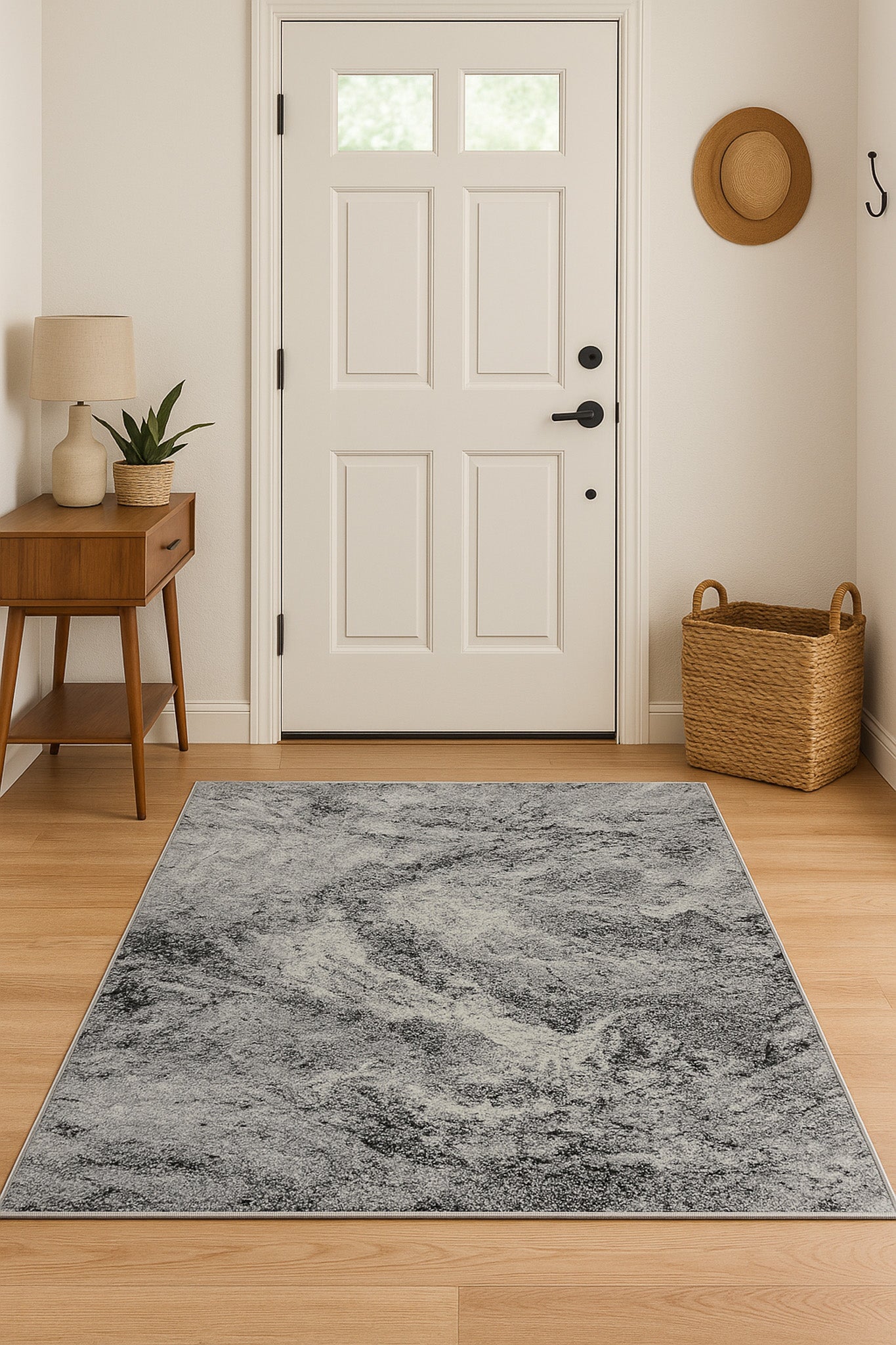 Micah Abstract Marble Contemporary Grey and Black Indoor Rug