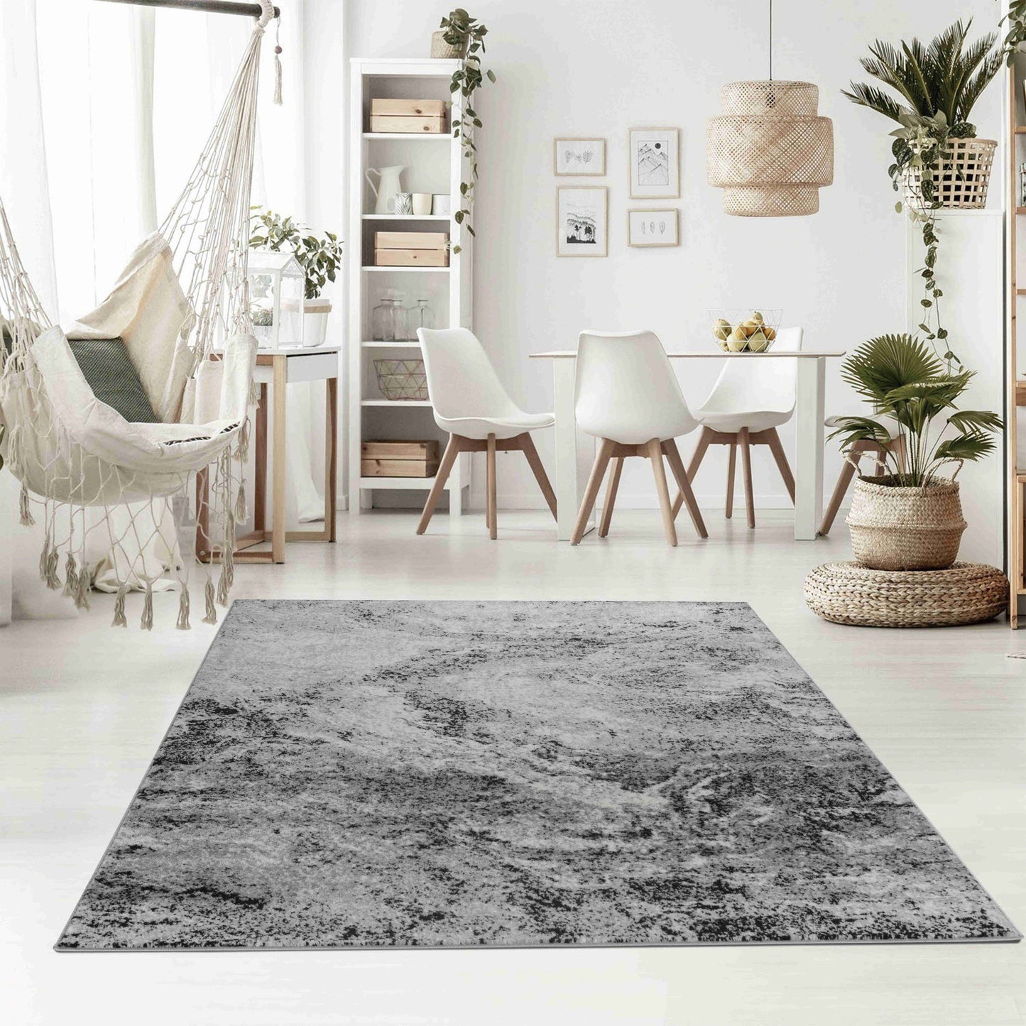 Micah Abstract Marble Contemporary Grey and Black Indoor Rug
