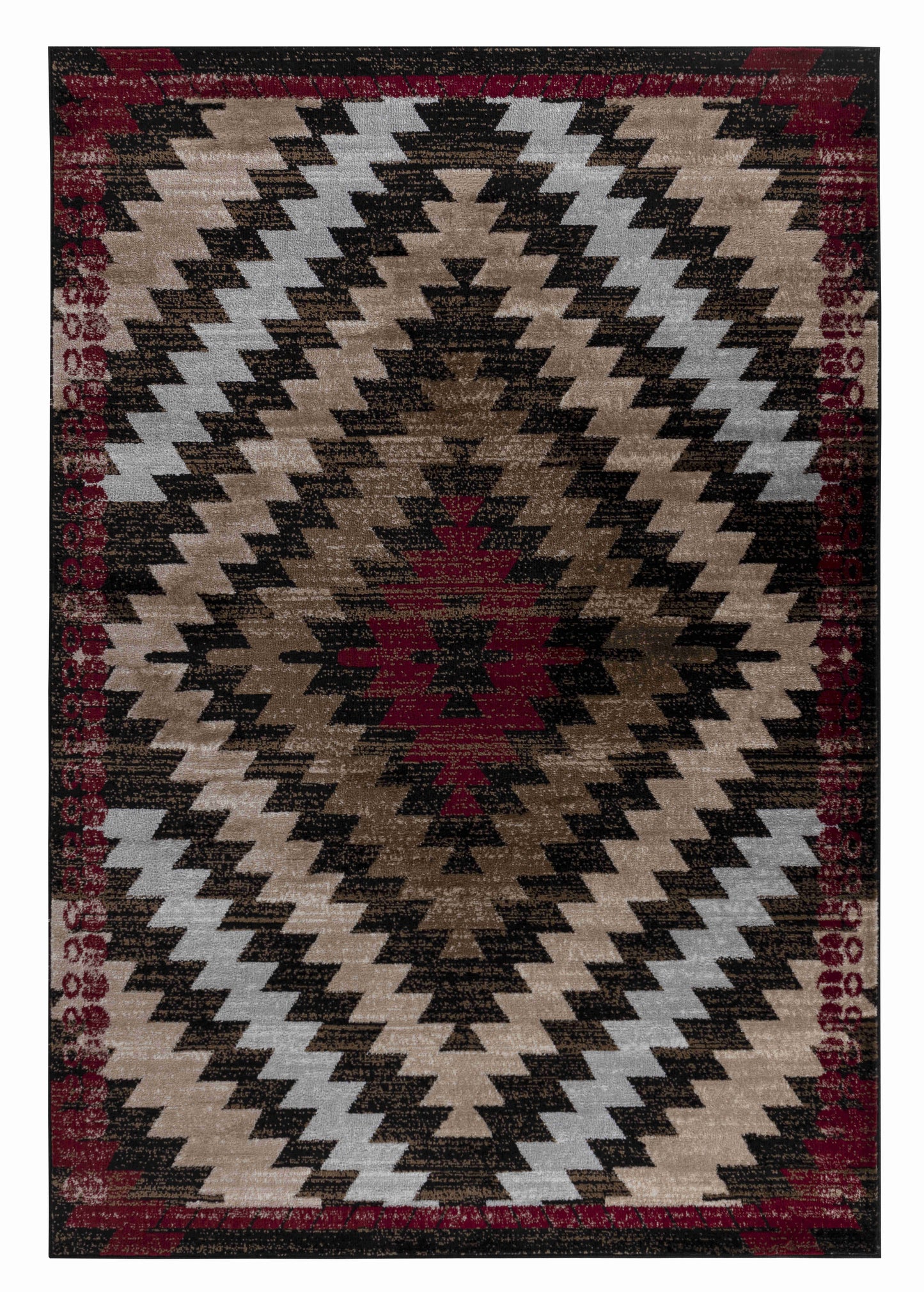 Zuni Geometric Traditional Brown and Red Indoor Rug