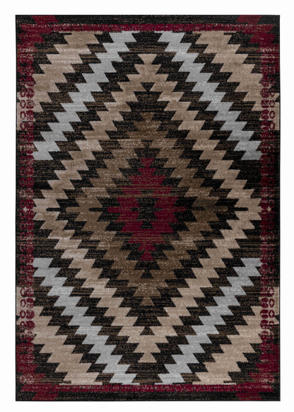 Zuni Geometric Traditional Brown and Red Indoor Rug
