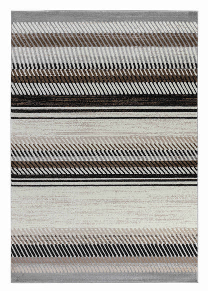 Orion Striped Contemporary Beige and Brown Indoor Rug