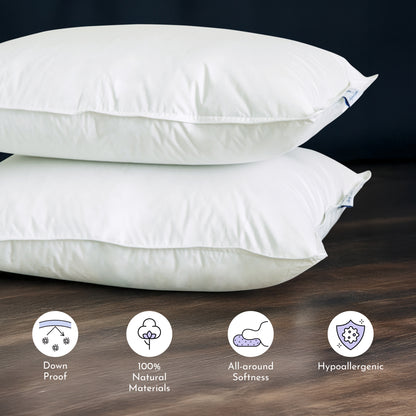 Soft 600 Loft White Duck Down Pillow with 300T Tencel Organic Cotton Shell