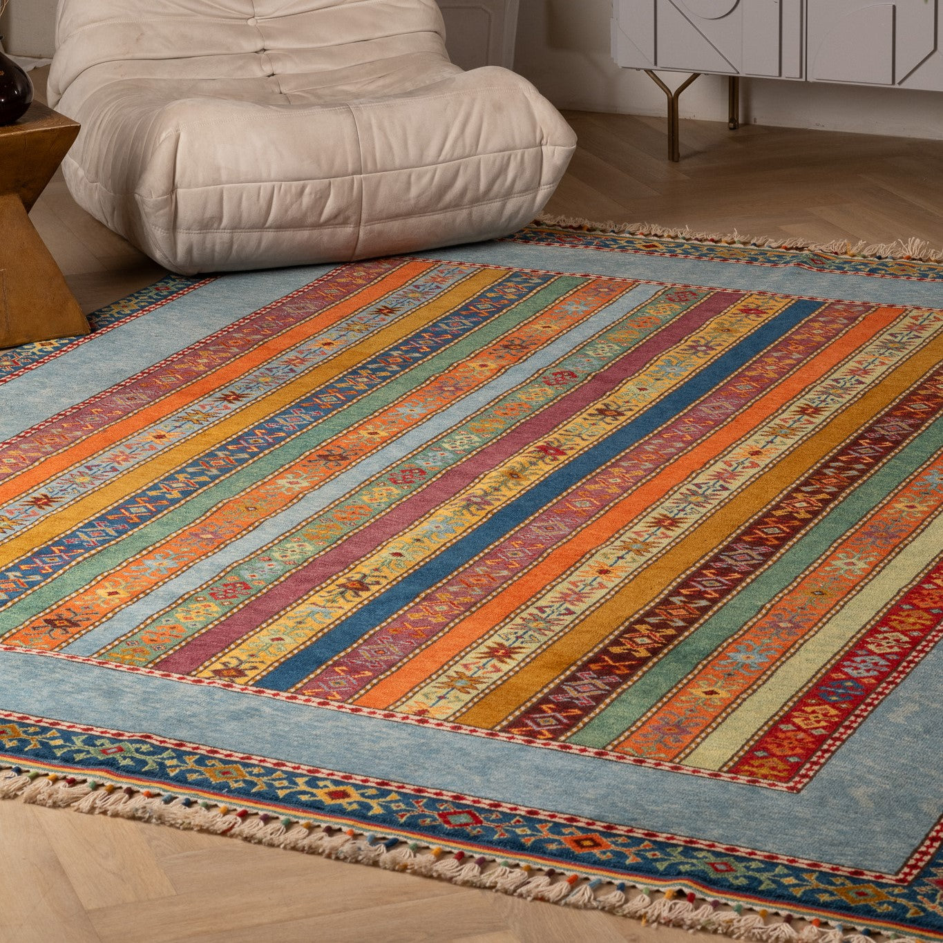 Handmade Kilim Multicolor Striped Rug 8' x 11'-2