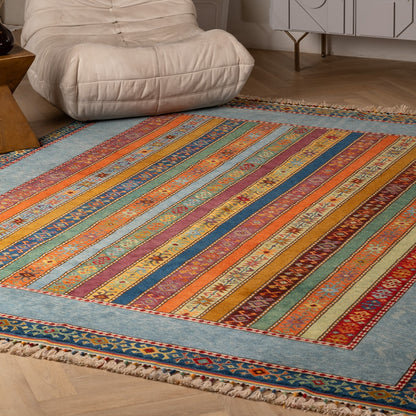 Handmade Kilim Multicolor Striped Rug 8' x 11'-2
