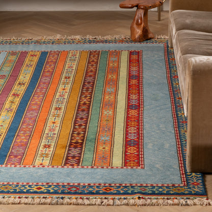 Handmade Kilim Multicolor Striped Rug 8' x 11'-3