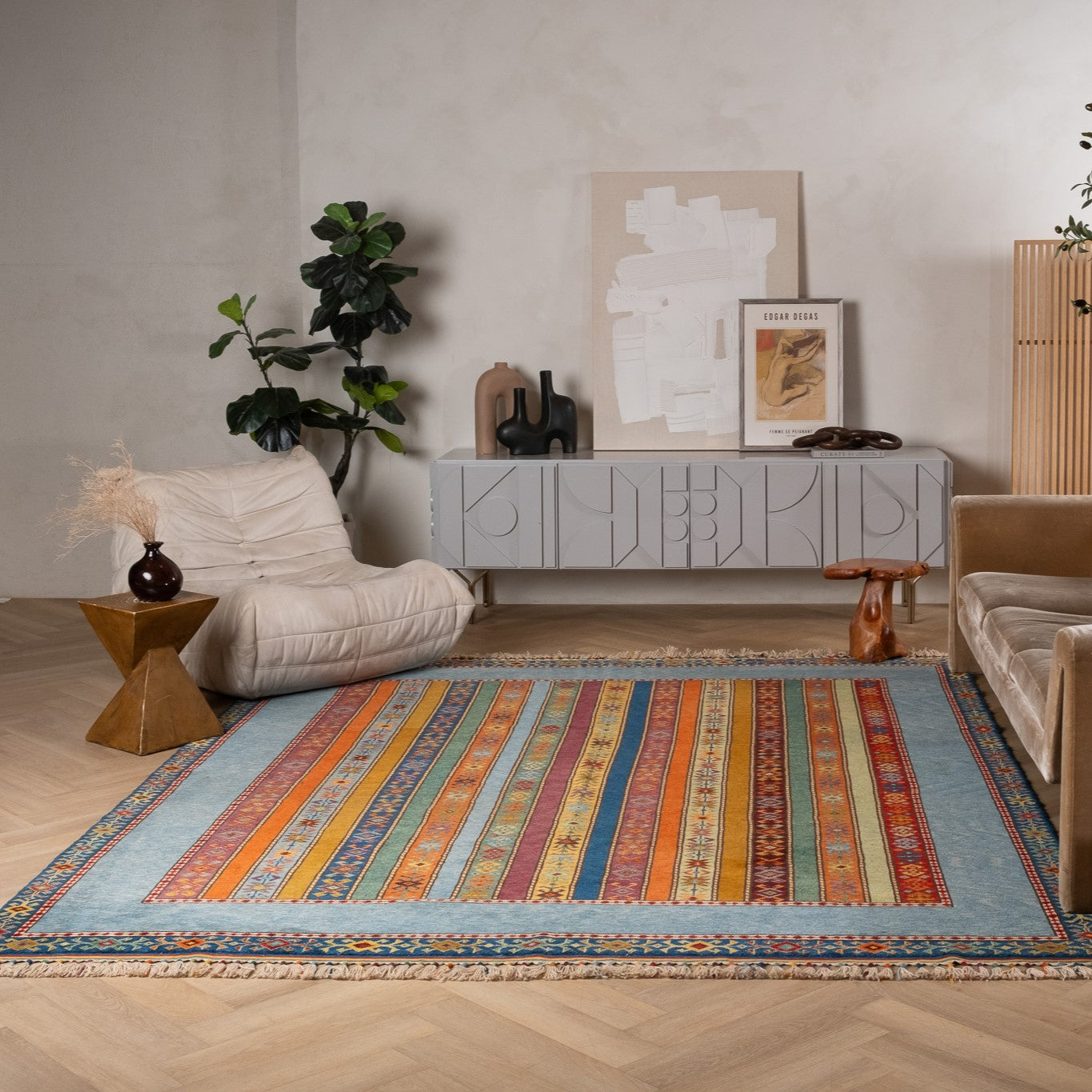 Handmade Kilim Multicolor Striped Rug 8' x 11'-1
