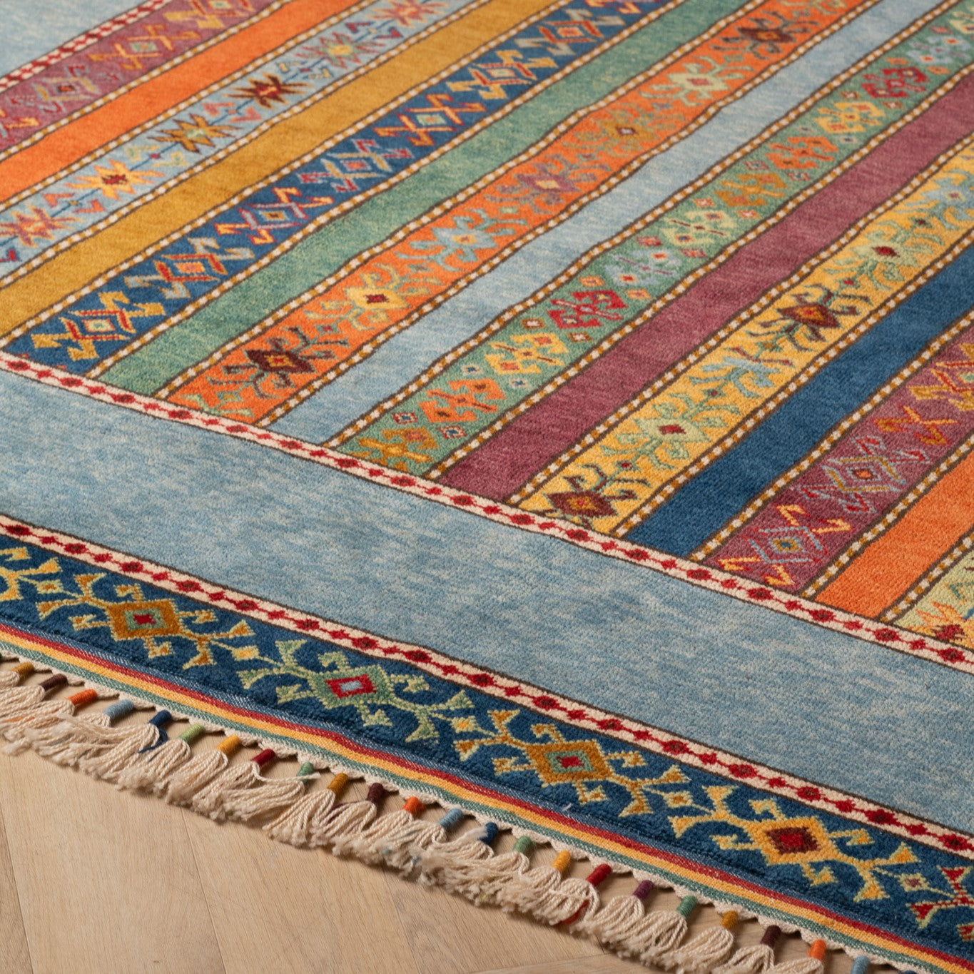 Handmade Kilim Multicolor Striped Rug 8' x 11'-6