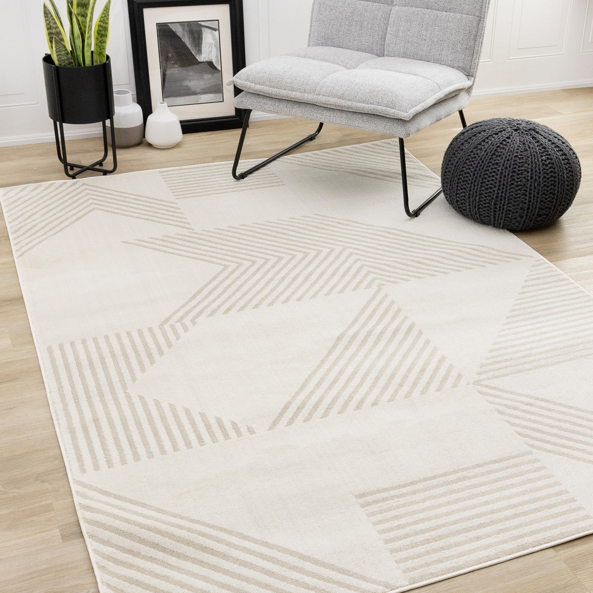 Tapis géométrique contemporain crème