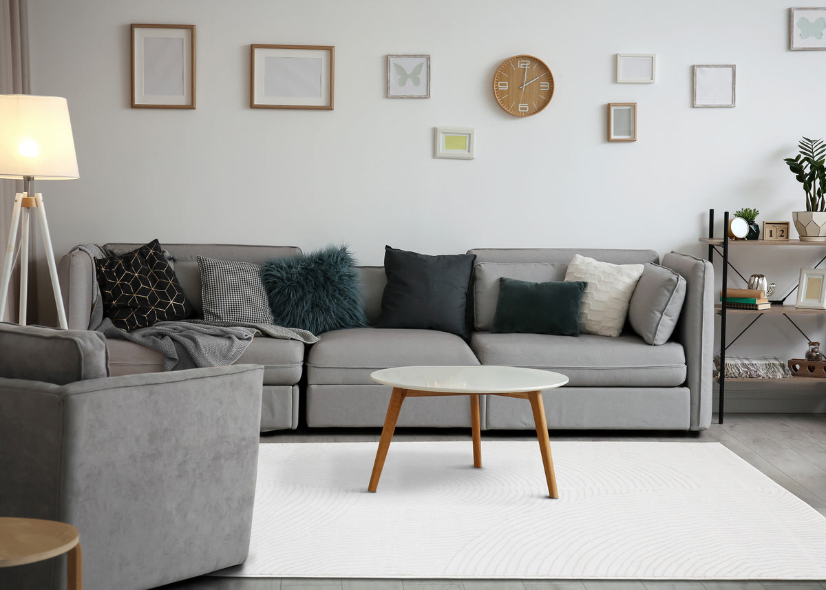 Modern Geometric Tonal Solid Cream Area Rug