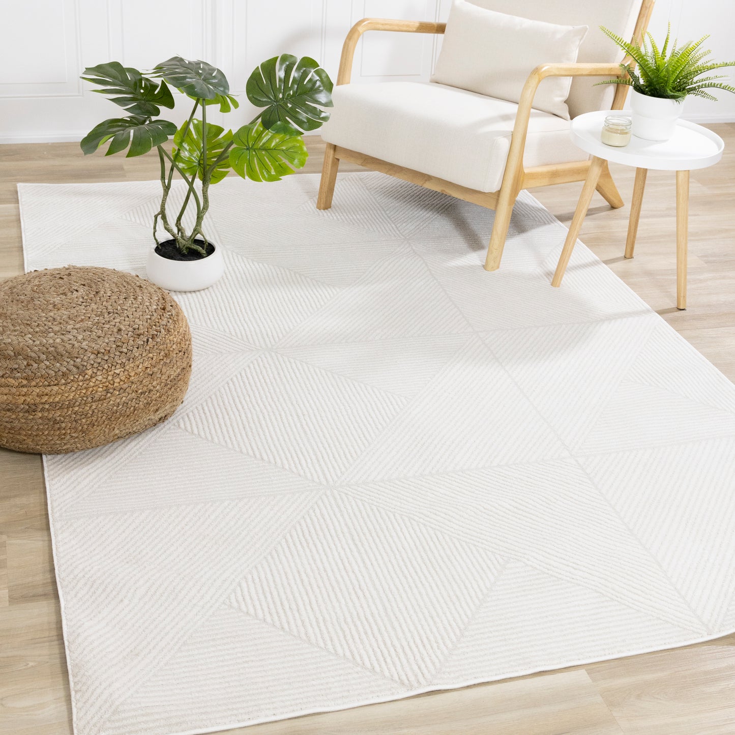 Modern Geometric Tonal Solid Cream Area Rug