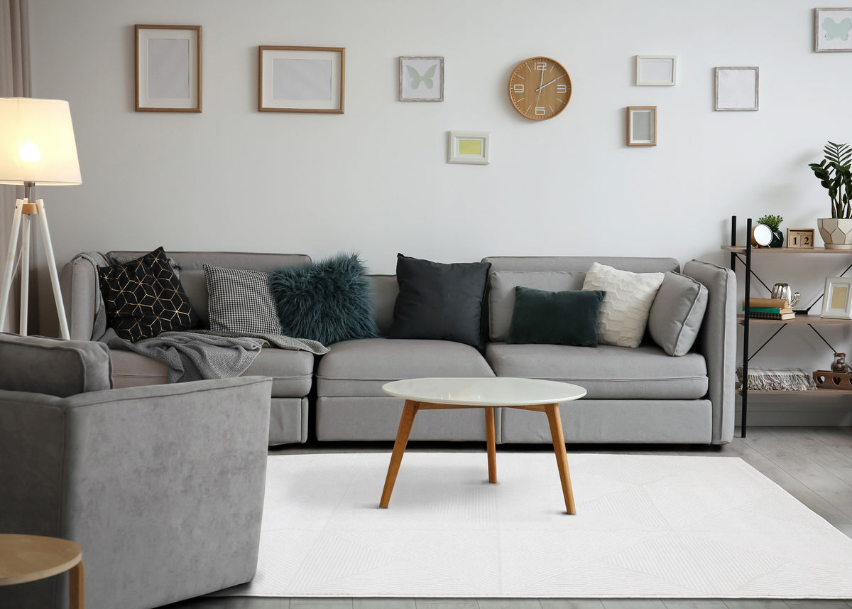 Modern Geometric Tonal Solid Cream Area Rug