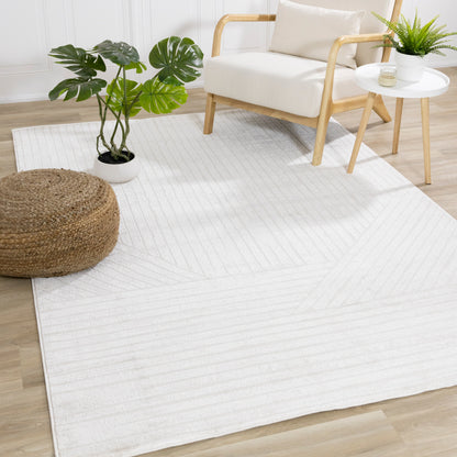 Modern Stripes Tonal Solid Cream Area Rug
