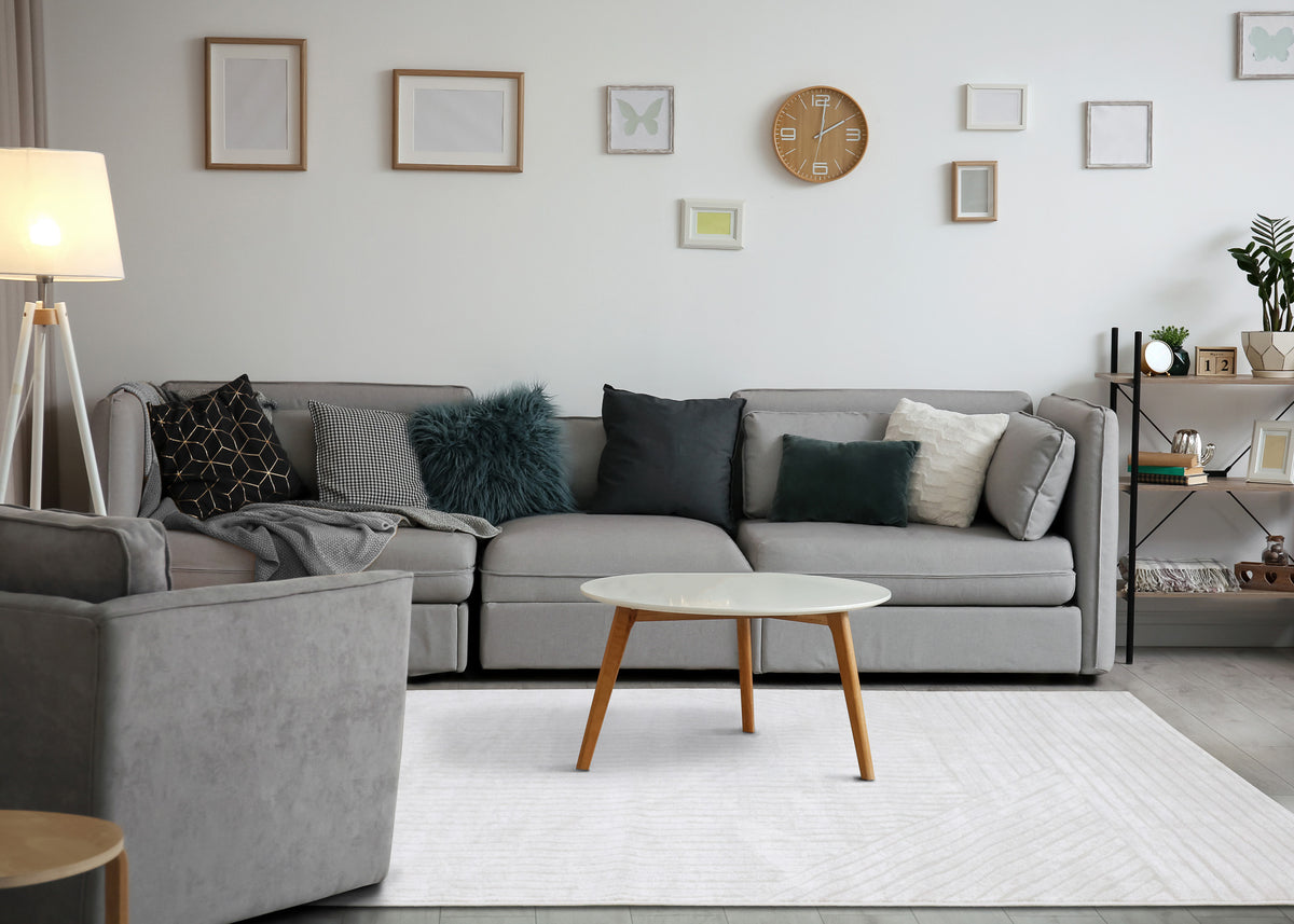 Tapis à rayures modernes ton sur ton crème uni