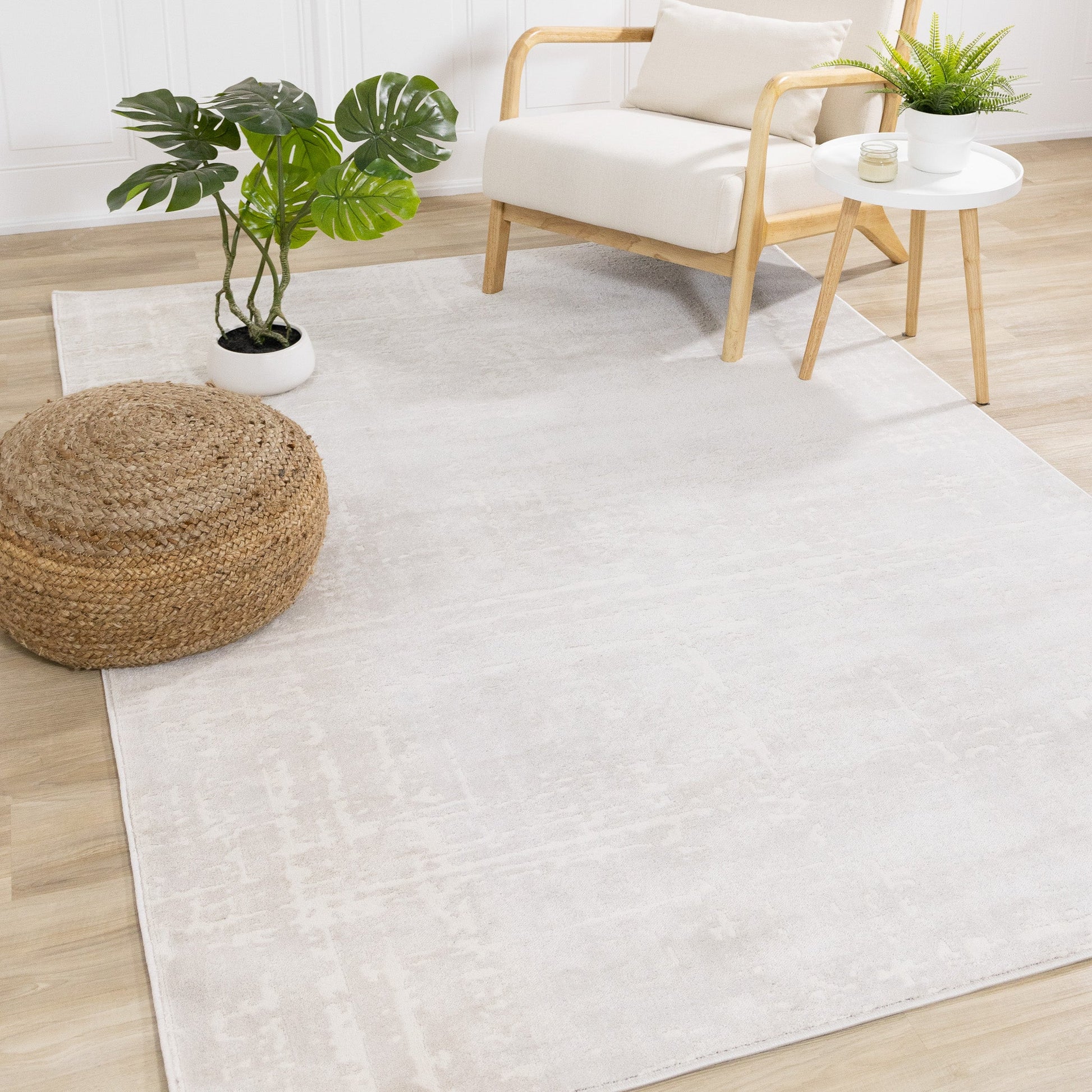 Modern Organic Tonal Solid Cream Area Rug-2