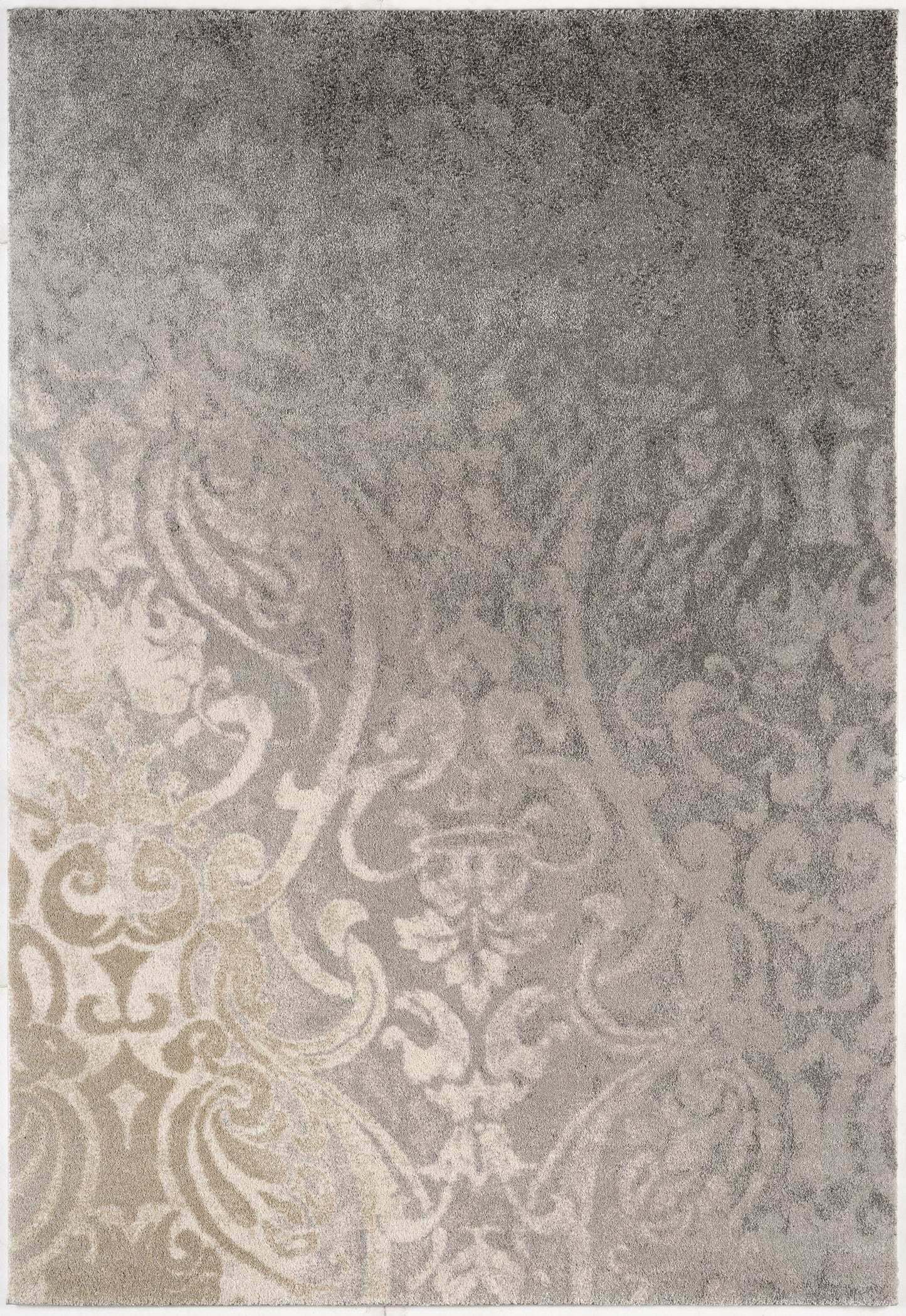 Adrian Distressed Damask Transitional Grey and Beige Indoor Rug-3