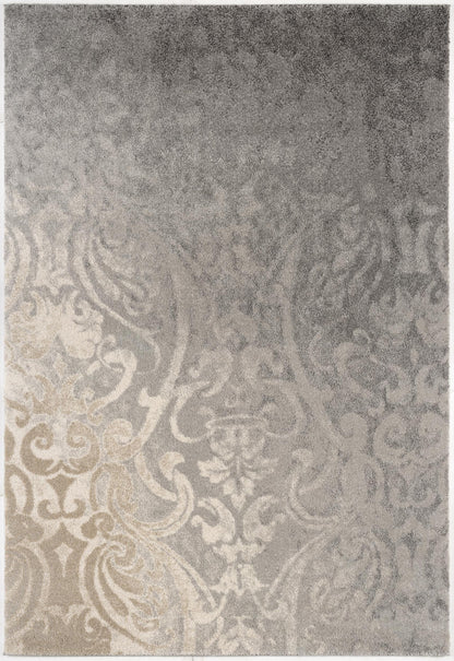 Adrian Distressed Damask Transitional Grey and Beige Indoor Rug-3