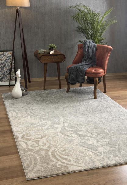 Adrian Distressed Damask Transitional Grey and Beige Indoor Rug-4