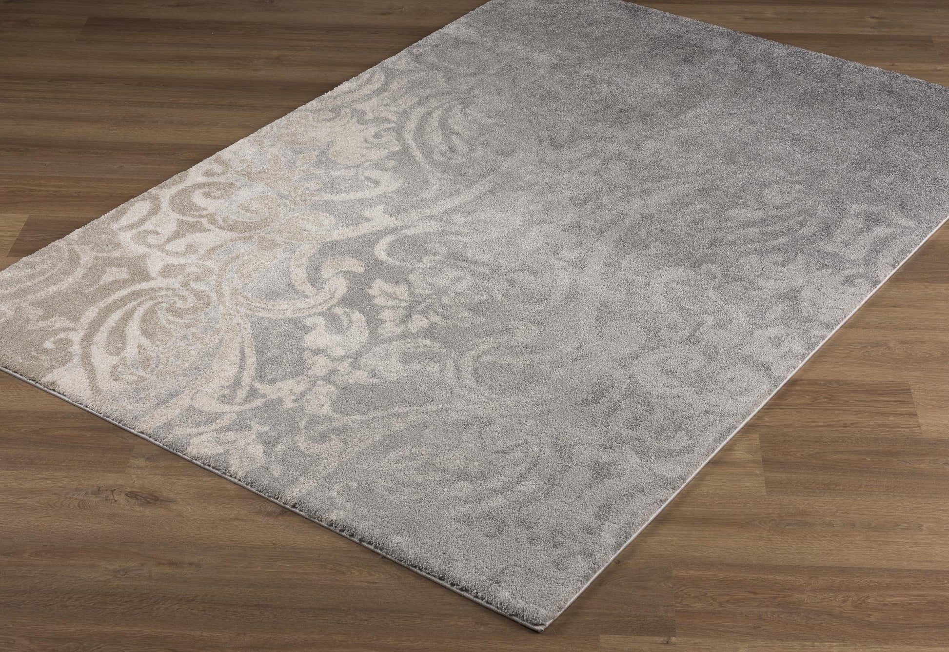 Adrian Distressed Damask Transitional Grey and Beige Indoor Rug-11