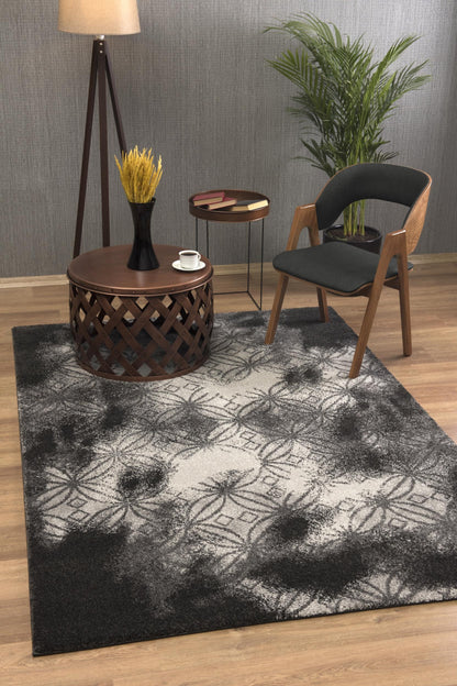 Layla Distressed Lattice Traditional Black and Grey Indoor Rug-4