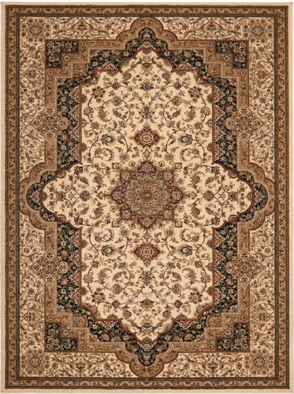 Hadi Persian Medallion Traditional Cream and Black Indoor Rug-3
