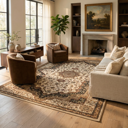Hadi Persian Medallion Traditional Cream and Black Indoor Rug-4