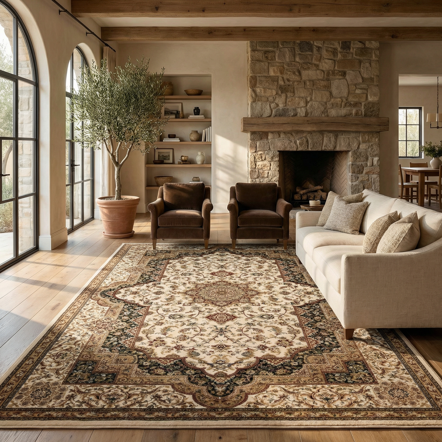 Hadi Persian Medallion Traditional Cream and Black Indoor Rug-5