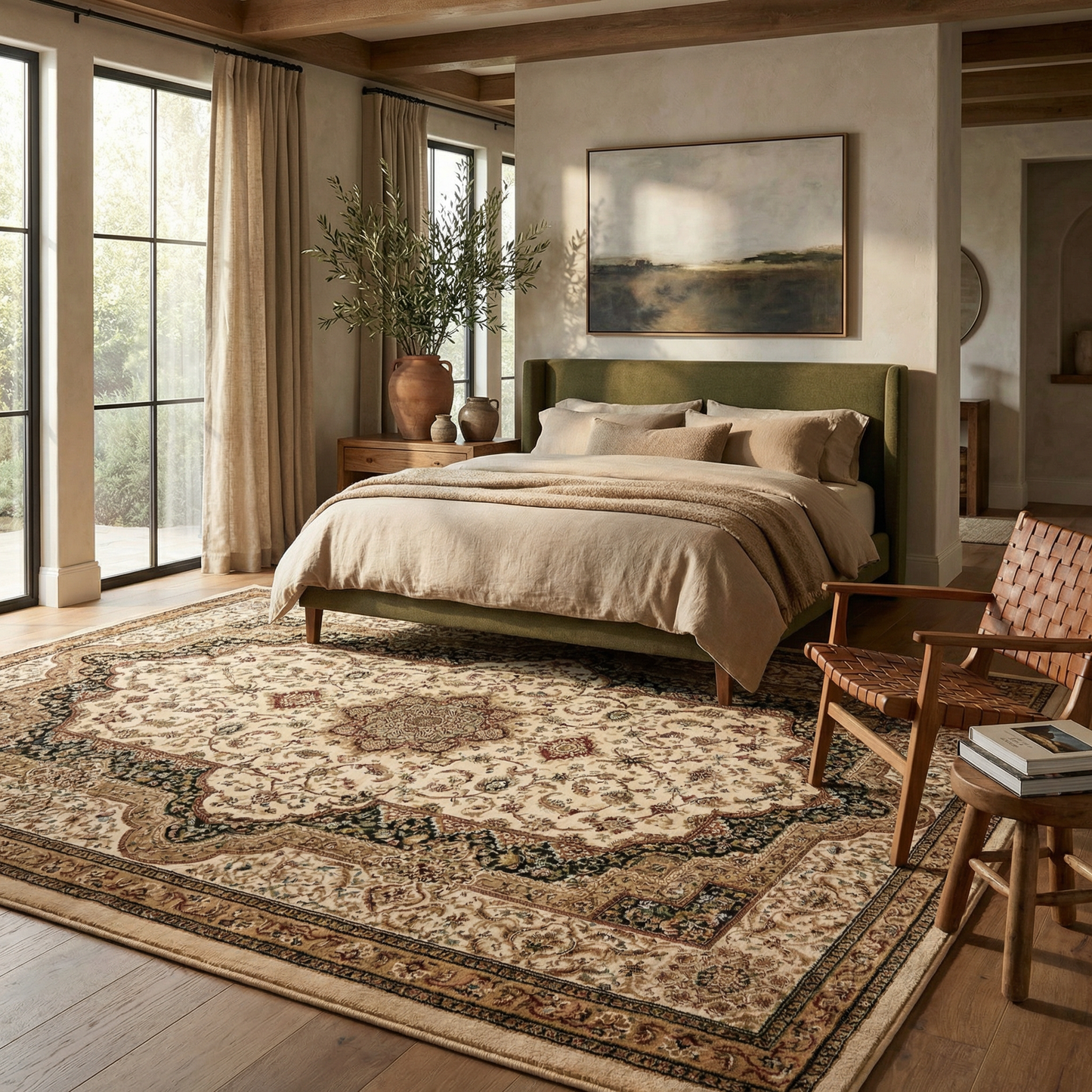 Hadi Persian Medallion Traditional Cream and Black Indoor Rug-8