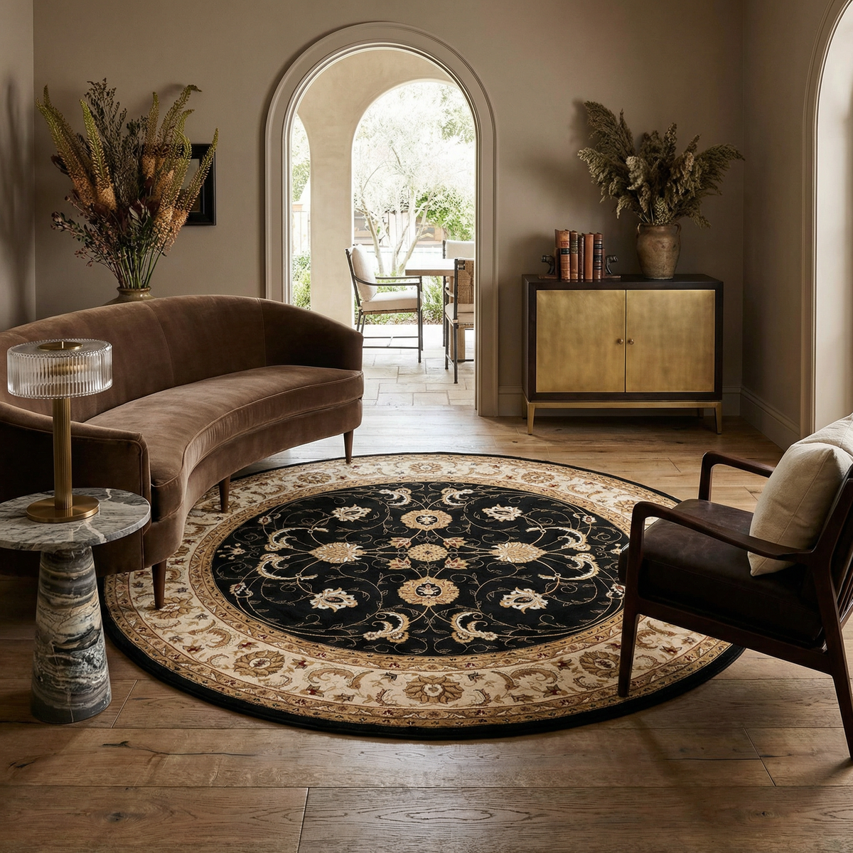 Fayez Persian Medallion Traditional Cream and Black Indoor Rug