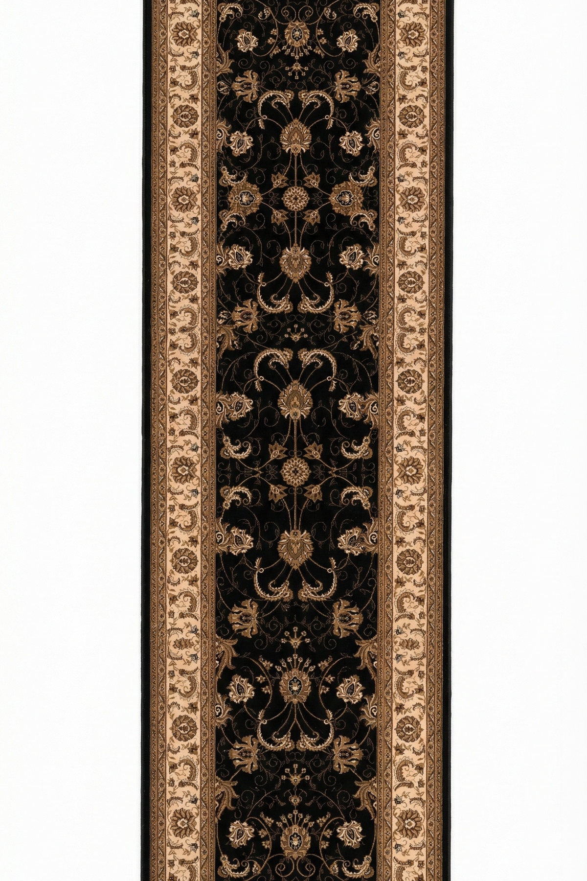 Tapis noir traditionnel persan majestueux
