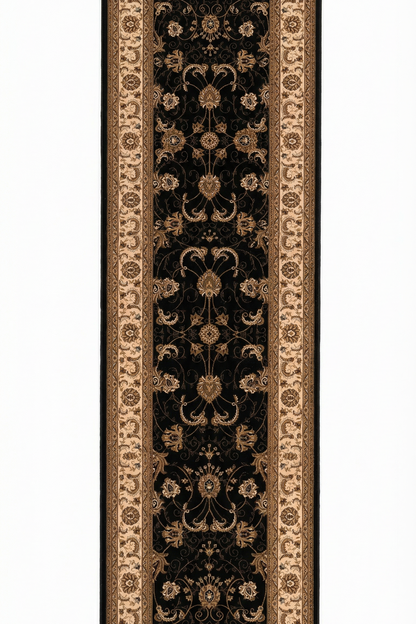 Tapis noir traditionnel persan majestueux