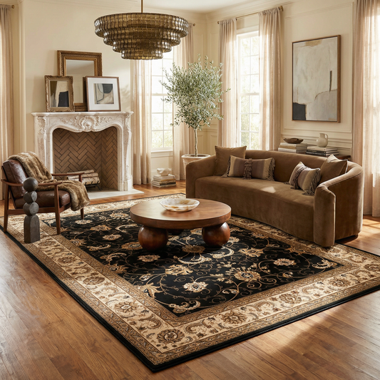 Fayez Persian Medallion Traditional Cream and Black Indoor Rug-2