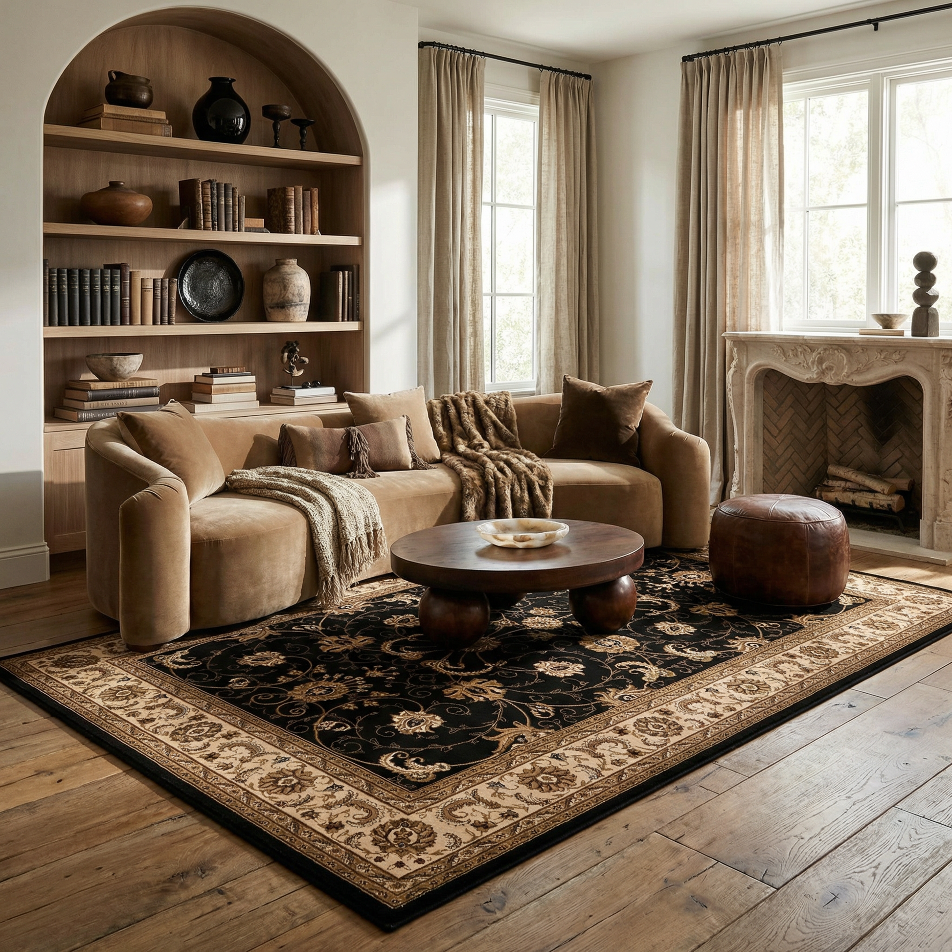 Fayez Persian Medallion Traditional Cream and Black Indoor Rug-6
