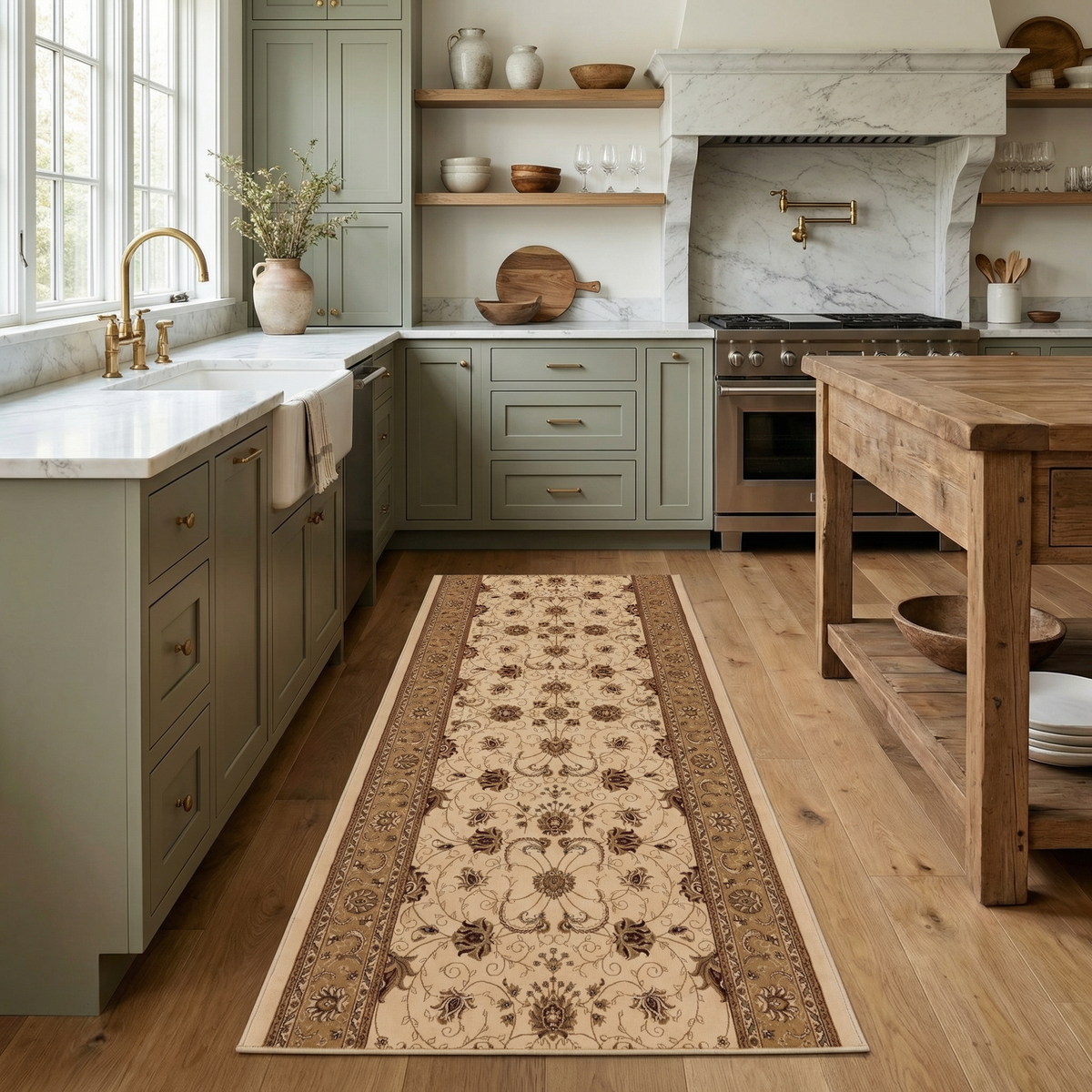 Tapis persan traditionnel beige majestueux