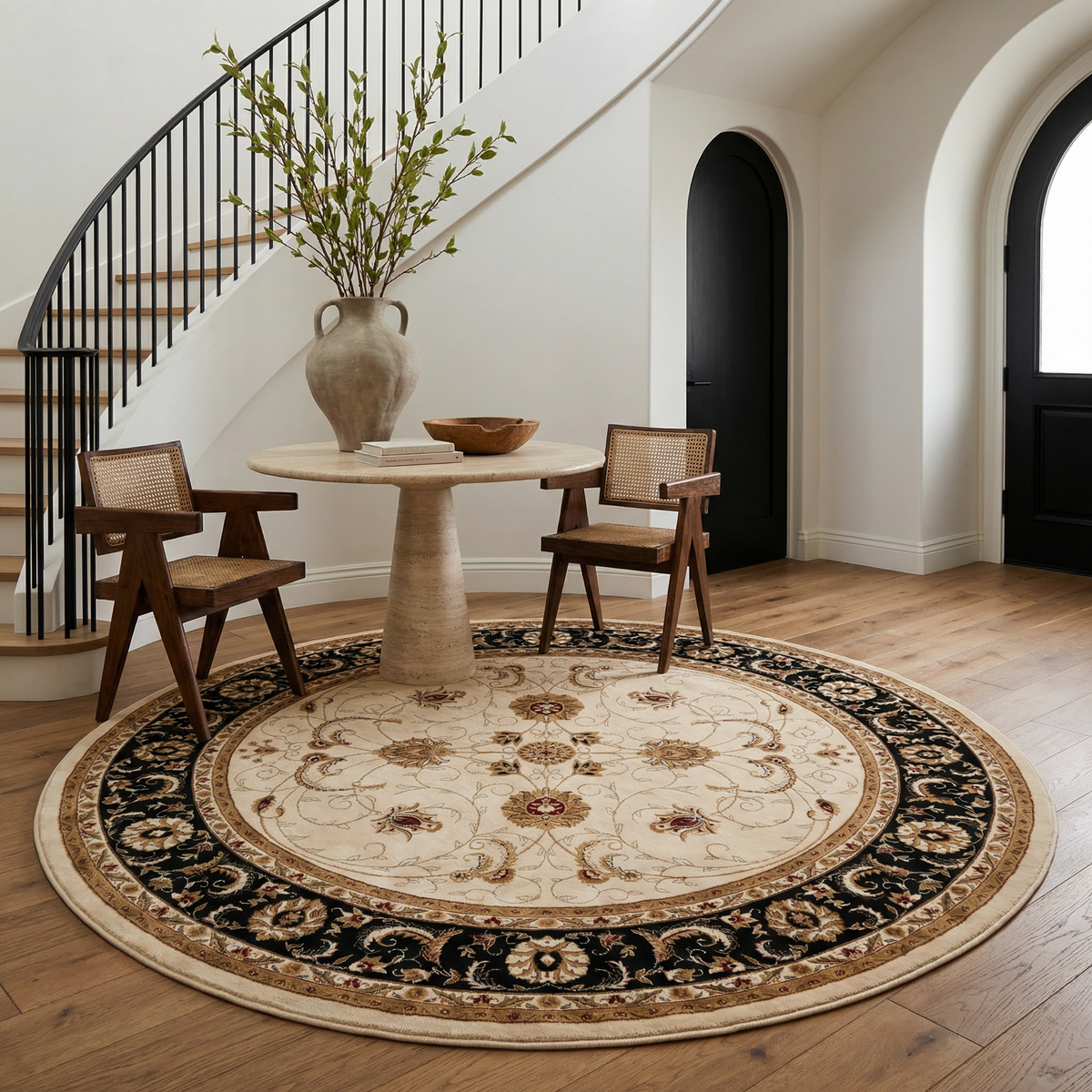 Fayez Persian Medallion Traditional Beige and Black Indoor Rug