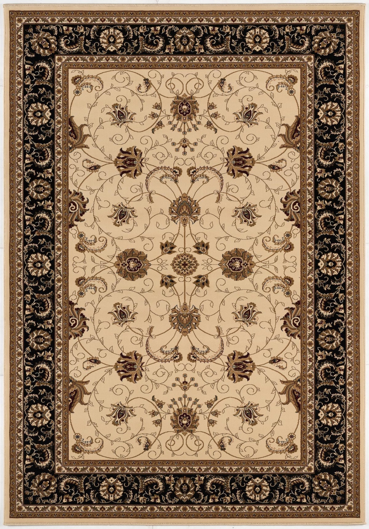 Fayez Persian Medallion Traditional Beige and Black Indoor Rug