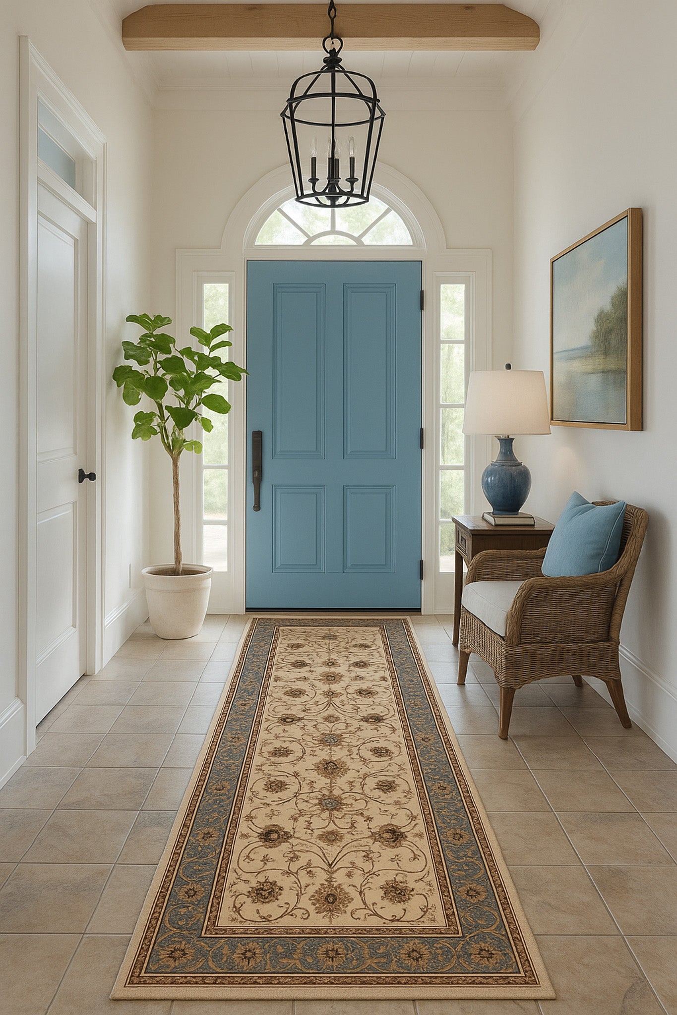 Tapis persan traditionnel beige majestueux