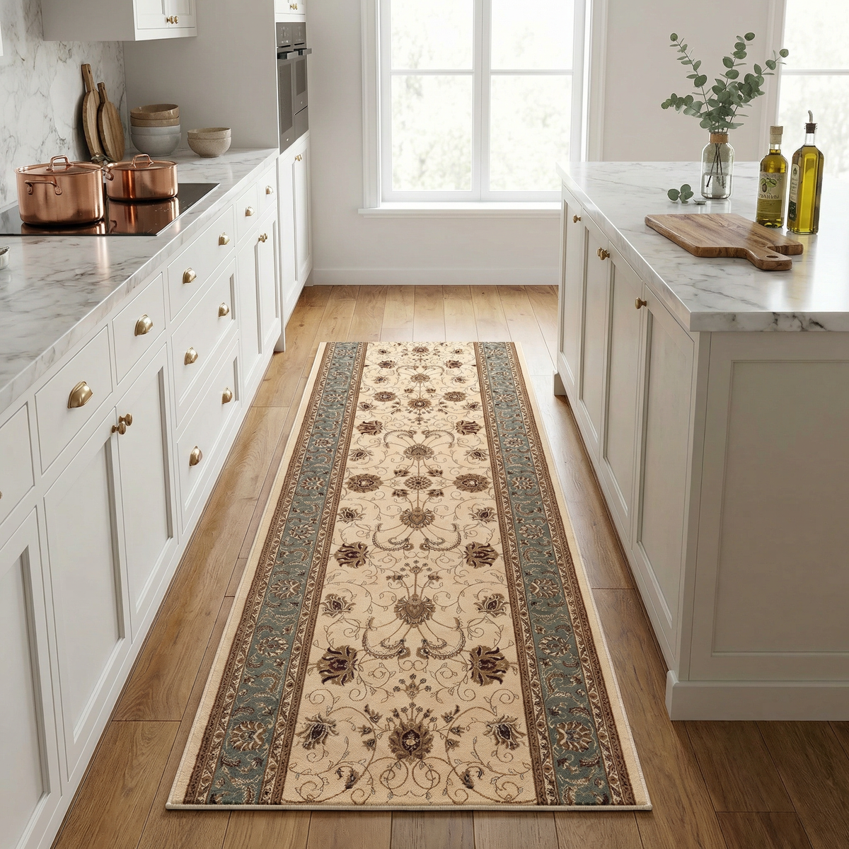 Tapis persan traditionnel beige majestueux