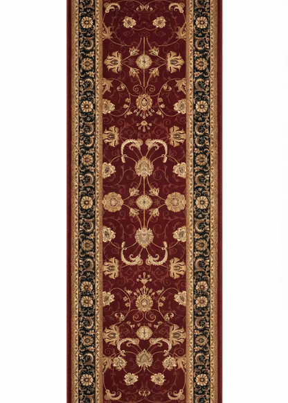 Alfombra de interior tradicional de medallón persa Fayez, roja y negra