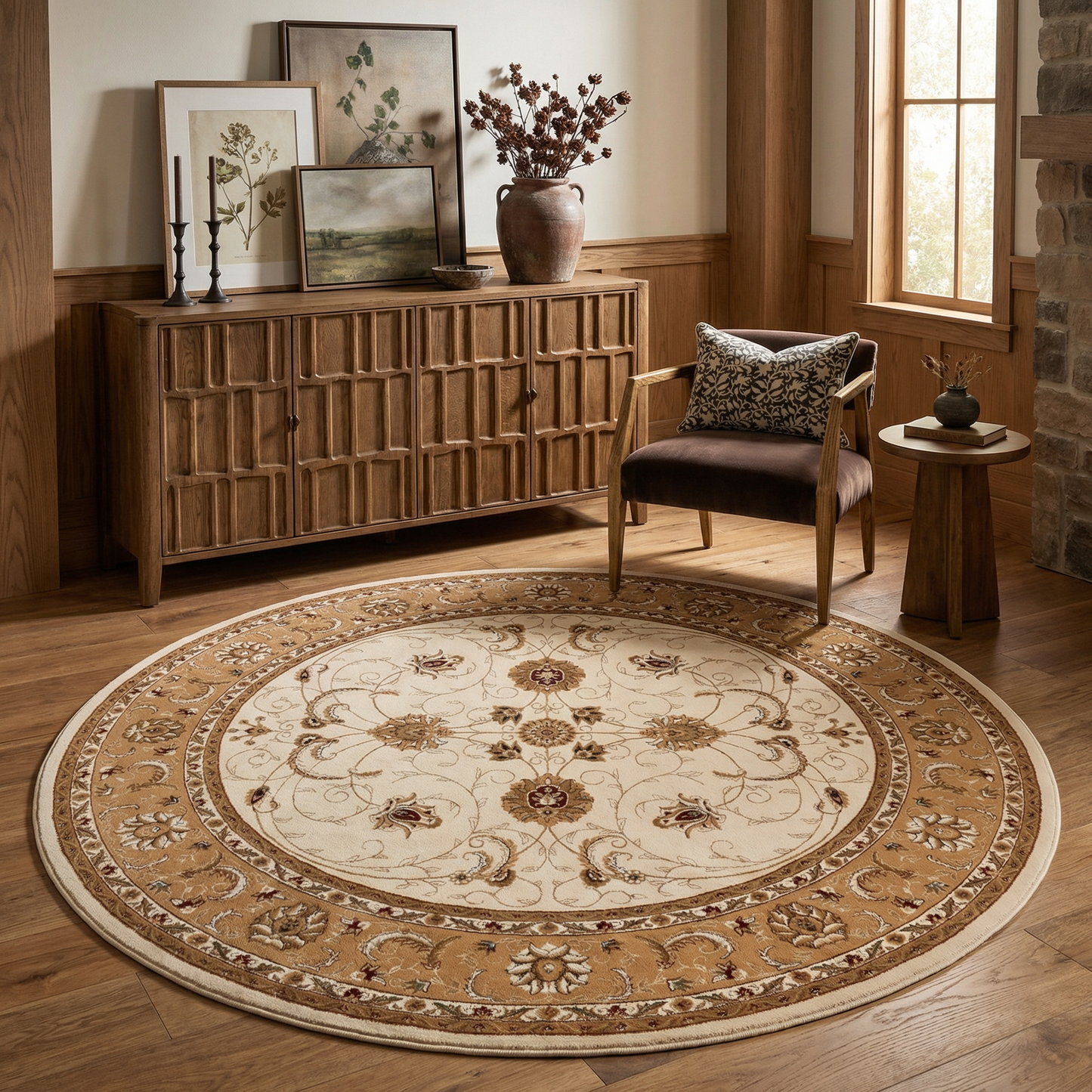 Fayez Persian Medallion Traditional Beige and Cream Indoor Rug-23